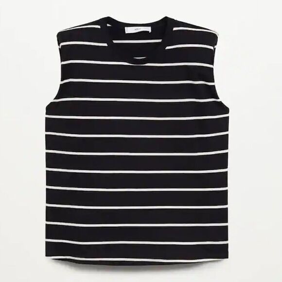 Mango Sleeveless Striped Top Shoulder Pads New - Picture 6 of 7